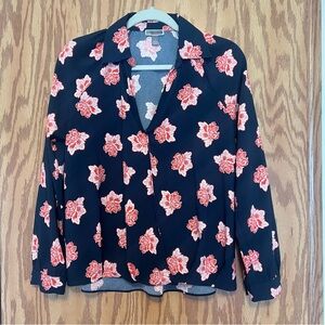 Chelsea28 Navy Blouse with Coral Floral Print